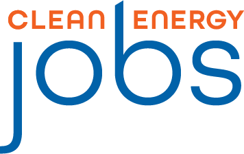 Clean Energy Jobs Logo - Blue and orange sans-serif type