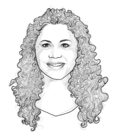 Black And White Illustrated Headshot Of Genia Kaplan Quinn