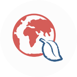 Red earth and blue leaf icon inside white circle