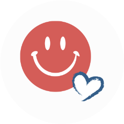 Red smiley face and blue heart icon inside white circle